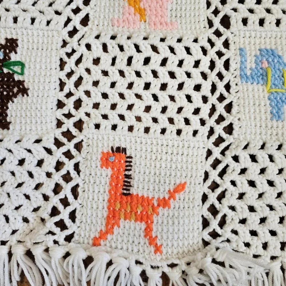 Vintage Crochet Afghan Baby‎ Blanket Bunny Cat Teddy Bear  37
